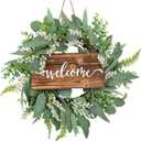 20 Inch Green Eucalyptus Wreath for Front Door- Handicraft Bamboo Frame with Versatile Silk Leaves - Ideal Spring & Summer Decorating for Indoor & Outdoor Use (White) (White)
