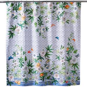 Maison d' Hermine Shower Curtain 100% Cotton One Panel 70"x72" Washable Fabric Shower Curtains for Bathroom, Easy Hanging with 12 Button Holes - Home Hotel Resort Spa Spring Summer - Passiflora
