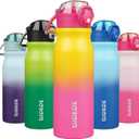 BJPKPK 25oz Insulated Water Bottle with Straw Stainless Steel Double Wall Water Bottles BPA Free Leak Proof Thermal Flask with Lockable Flip Lid and Soft Silicone Spout,Rainbow