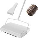 JEHONN Carpet Floor Sweeper with Horsehair, Non Electric Manual Sweeping, Rotor Brush Heavy Duty for Pet Hair Clean (White)