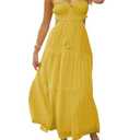 Fisoew Women's Spaghetti Strap Maxi Dress Summer Sleeveless Side Cut Out Dress Casual Boho Backless Flowy Long Dresses Yellow, Medium
