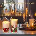 Domensi 2 Pcs Christmas Votive Flameless Candles Glass Candle Holders Real Wax 3D Wick LED Pillar Votive Wax Set Battery Operated Flickering Light for Home Xmas Table Decoration