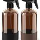 Bontip Glass Spray Bottle with Silicone Sleeve Protection, Amber Glass Spray Bottle Set for Window Cleaner Aromatherapy Facial Hydration Watering Flowers Hair Care 2 Pack/16 oz (Black & Brown)
