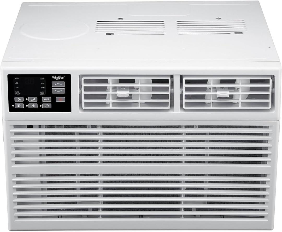 Whirlpool 24,000 BTU Window Air Conditioner with Dehumidifier, 230V, Window AC for Extra Large Rooms up to 1500 Sq. Ft., Bedroom, Living Room, Apartment, with Remote, 3 Speeds, and 24H Timer, White