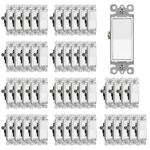 (50 Pack) CML Decorator Wall Light Switch, Single Pole Switch, 15A 120/277V, White