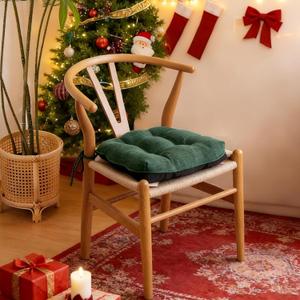 Chair Cushions for Dining Chairs Set of 2, Kitchen Chair Cushions, Chair Pads with Ties Non Slip Backing, Christmas Room Decor, Tufted Memory Foam Seat Cushion 2 Pack, 15.5x15.5x4, Dark Green