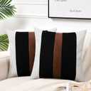 JASEN Set of 2 Faux Leather and Linen Throw Pillow Covers 20x20 Inch Black and White Modern Farmhouse Accent Pillow Covers for Couch Sofa, White, 20" x 20" (Pack of 2)