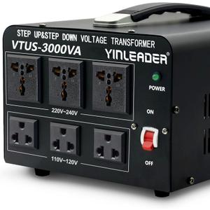 Yinleader Voltage Converter Transformer(110V to 220V, 220V to 110V) Step Up/Down Transformer Converter 110/120 Volt - 220/240 Volt w/US Power Cord,Circuit Breaker Protection (VTUS-3000-6S)