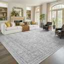 8x10 Ft Large Area Rugs for Living Room, Soft Non-Slip Machine Washable Rug, Vintage Stain Resistant Carpets for Bedroom Nursery Dining Room Home Decor (Grey)