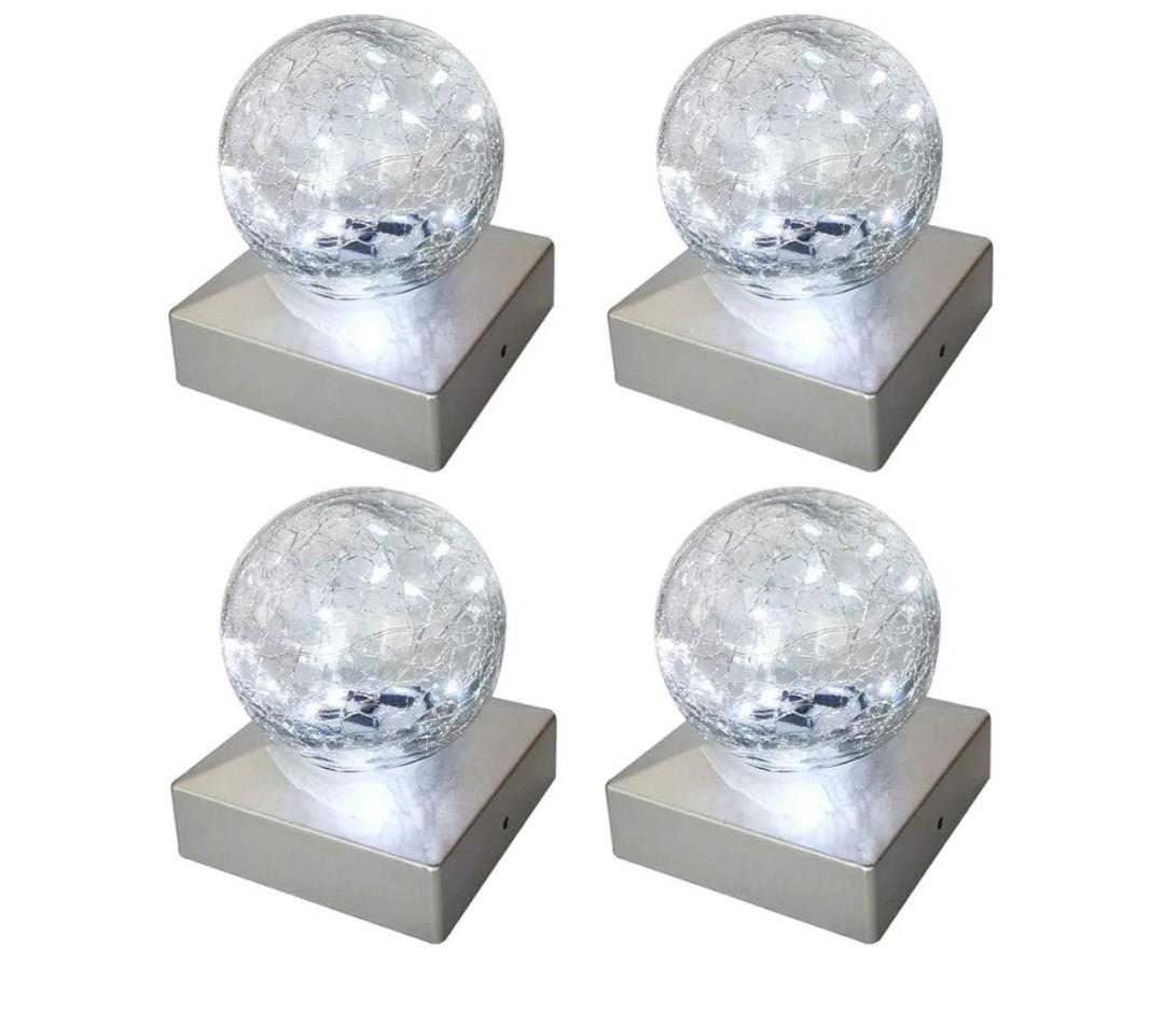 SUNNYPARK Solar Post Lights - Outdoor Post Cap Light for Fence Deck or Patio Garden Decoration- Solar Powered Gazing Ball Caps, LED Lighting, Lamp Fits 4x4 - White 4 Pack, Cool White