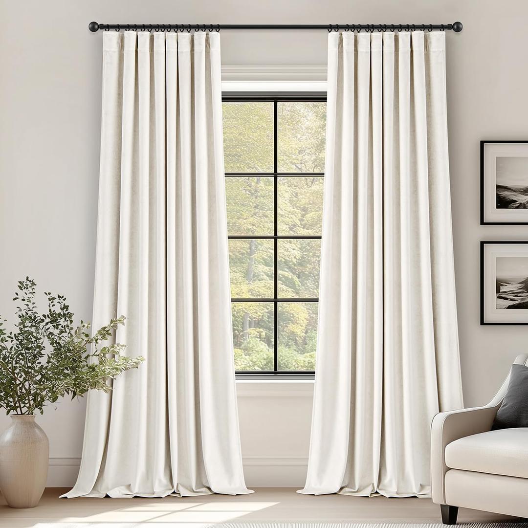 Ivory White Velvet Curtains 96 Inches Long Blackout Thermal Insulated Soundproof Curtain Privacy Room Darkening Curtains Pinch Pleat Window Drapes for Bedroom Living Room 42 x 96 Inch Set of 2