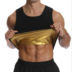 WLWLNUXI Sauna Sweat Vest Workout Tank Top Waist Trainer for Men Body Shaper Slimming Enhancing Vest (Black & Golden, XX-Large)