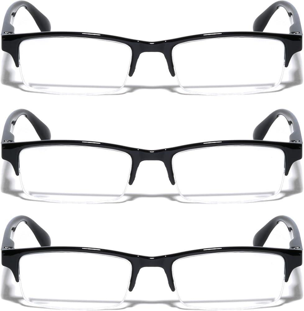 Reading Glasses 3 Pairs Quality Readers Spring Hinge Glasses for Reading for Men and Women (3pcs - Black/Clear, 3.00)