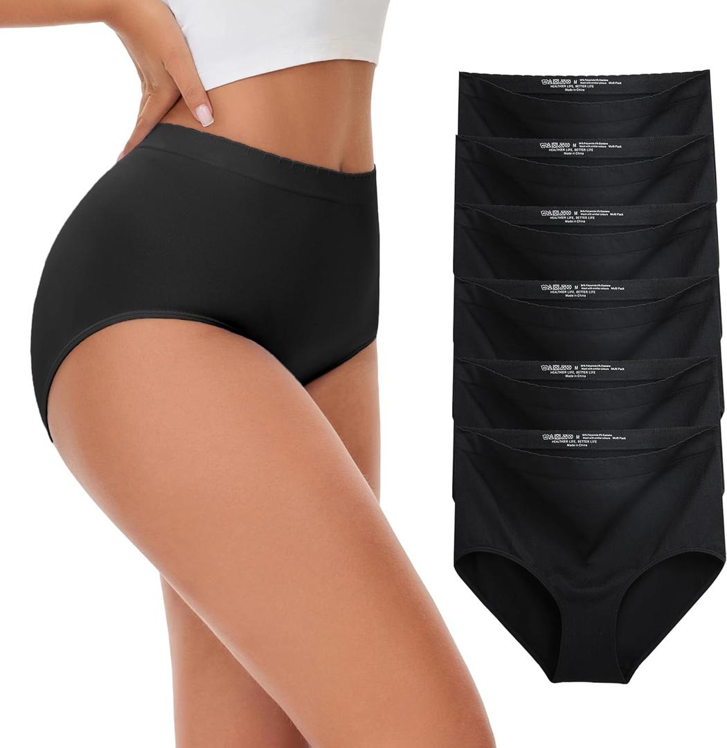 Hlizonn Womens High Waist Underwear 6-Pack, Soft Stretchy Breathable Panties, Moisture-Wicking Full Coverage Briefs