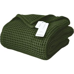 100% Turkish Cotton Waffle Throw Blanket King Size Green - Premium Quality, Light and Airy Waffle Weave All-Season Quilt - Lux Decorative Bedspread (Dark Green, King Size 95" x 110" Inch)