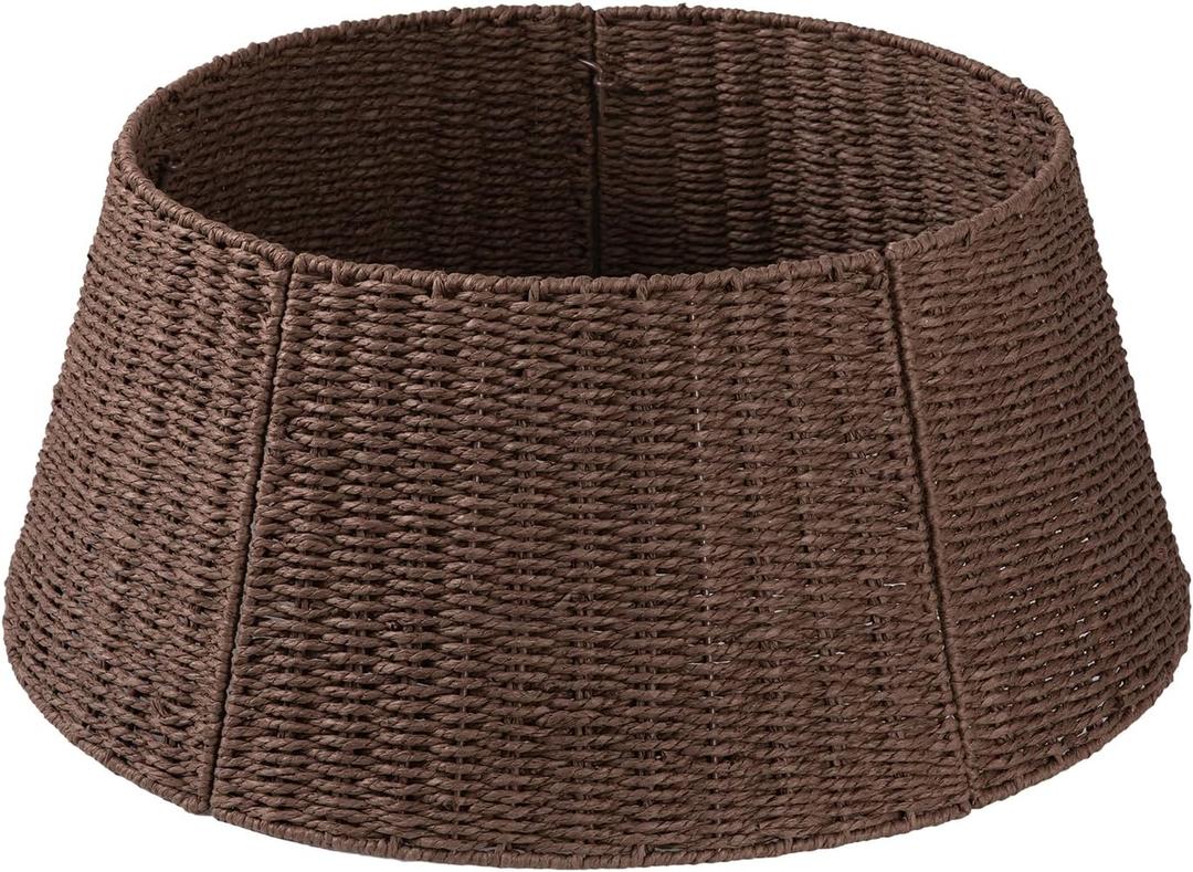 OIAHOMY Christmas Tree Collar, Wicker Holiday Tree Skirt & Stand Base Cover,Paper Rope Christmas Decor, Brown-24 inch (Large)