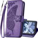 For iPhone 12 Pro/iPhone 12 Wallet Case,Women Flip Folio Cover with Butterfly Embossed PU Leather Kickstand Credit Card Holder Slots Wrist Strap for iPhone 12/12 Pro 6.1 inch (Purple)