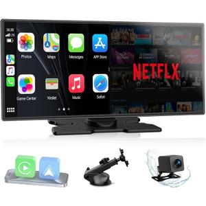LAMTTO Upgraded 11'' Wireless Carplay Screen with Net-Flix YouTube Apps and Backup Camera Built-in Entertainment Video Box Navigation Voice Assistant for iOS 10+ Android 11+