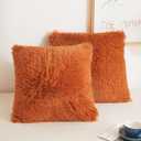 XeGe Faux Fur Throw Pillow Covers, Luxury Fluffy Plush Pillow Cases, Shaggy Decorative Pillow Shams Cushion Cover for Sofa Bed Couch Zipper Closure, Pack of 2 (18''x18'', Burnt Orange)