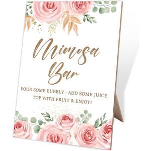 Mimosa Bar Sign,Wooden Sign with Stand,Blush Pink Floral Mimosa Bar Decorations,Fiesta Bar Decor,Bridal Shower Supplies,Bar Supplies,Party Decor,Bridal Shower Sign,Wedding Decor,Party Supplies,2