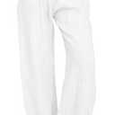CHARTOU Women's Summer Drawstring Waist Wide Leg Loose Cotton Linen Palazzo Pants (Medium, White) S