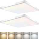 2 Pack 2x2feet 4200 LM LED Flat Panel, White Trim Flush Mount and Drop Ceiling Light 5 CCT, 3 Level Dim,CRI 90 for Home and Office