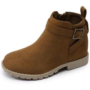 HOMEHOT Girls Ankle Boots Suede Leather Side Zipper Low Heels short (toddler/littile kids) (12 Little Kid, Camel Brown)