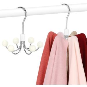 TOPIA HANGER Hoodie Hangers 2-Pack with 6 Wood Balls, 360Swivel Purse Hanger, Scarf Hanger, Closet Hooks, Handbag Organizer, Bra Hanger, Accessory Organizers for Scarf, Tanktop, Hat, Hoodie CT43W (White)