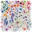 50-Pack Transparent Waterproof Watercolor Wildflower Flower Scrapbook Stickers  Vibrant Nature Floral Decals for Card, Journals, Resin Art Project