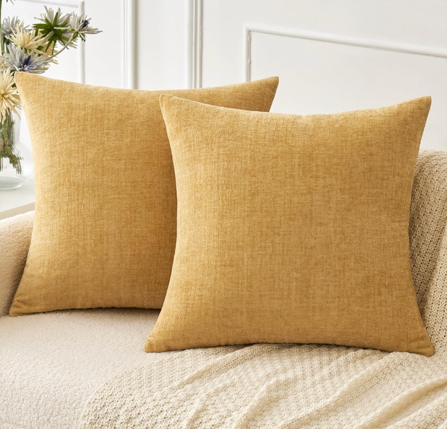 MIULEE Pack of 2 Couch Throw Pillow Covers 20x20 Inch Spring Soft Navy Chenille Pillow Covers for Sofa Living Room Solid Dyed Pillow Cases