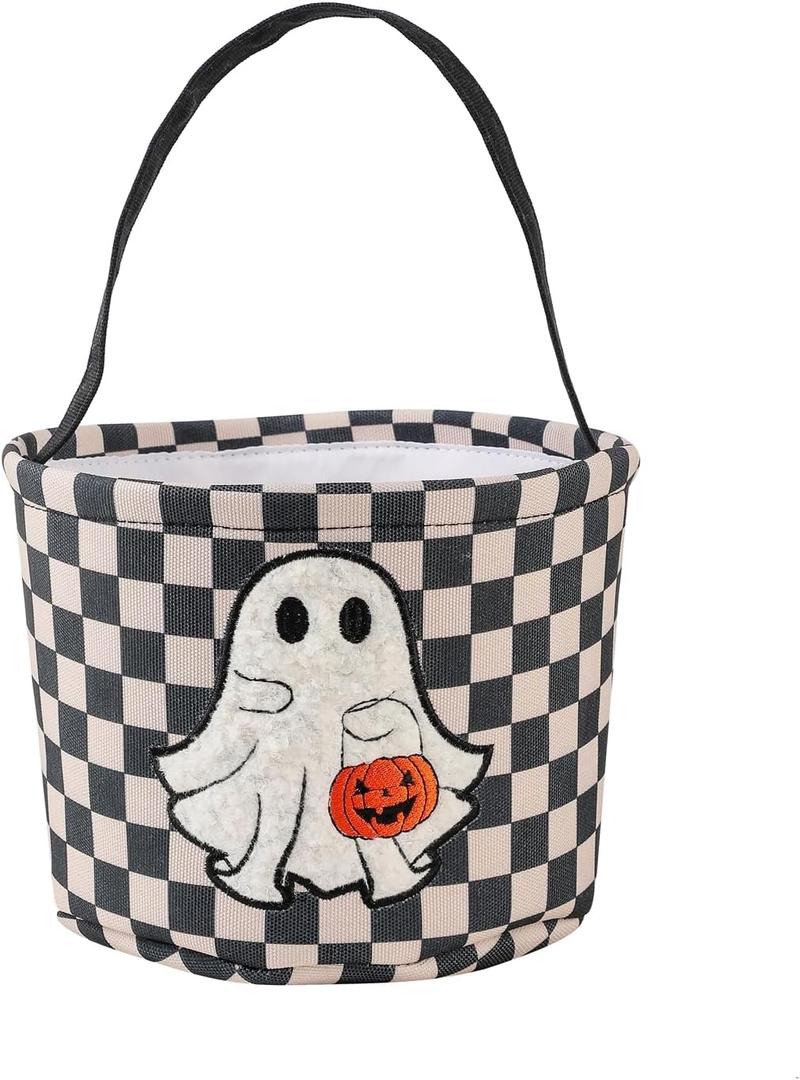 Halloween Bucket, Trick or Treat Basket for Kids Girl Boy Halloween Candy Bucket Gift Basket Canvas Pumpkin Buckets Spooky Boo Baskets Candy Bags Pumpkin Baskets for Party Favor Decorations, Black