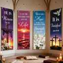 Colorful Bible Church Banners with Scripture, 4PCS Christian Hanging Sign Wall Decor for Sanctuary Wall, Faith Religious Scriptures Backdrop Supplies for Sunday School Classroom, 6x2 Ft