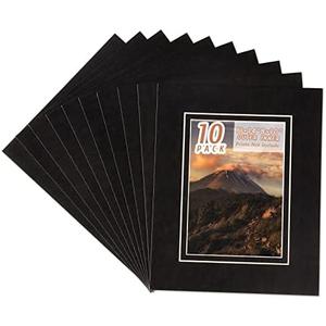 HOTUO 10 Pack Acid Free Black Picture Frame Mats, Pre-Cut 11x14 Picture Mats with Ivory Core Bevel Cut for 8x10 Photo, Signature Friendly 4 Ply Thickness Photo Mat for Frames (Black with V-Groove)