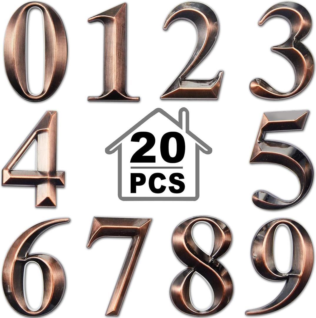 Jetec 3D Mailbox Numbers 0-9 Self Adhesive 2 Inch Address Numbers Stickers Door House Style Street Mailbox Sign for Apartment Home Office (Bronze, 20 Pieces)