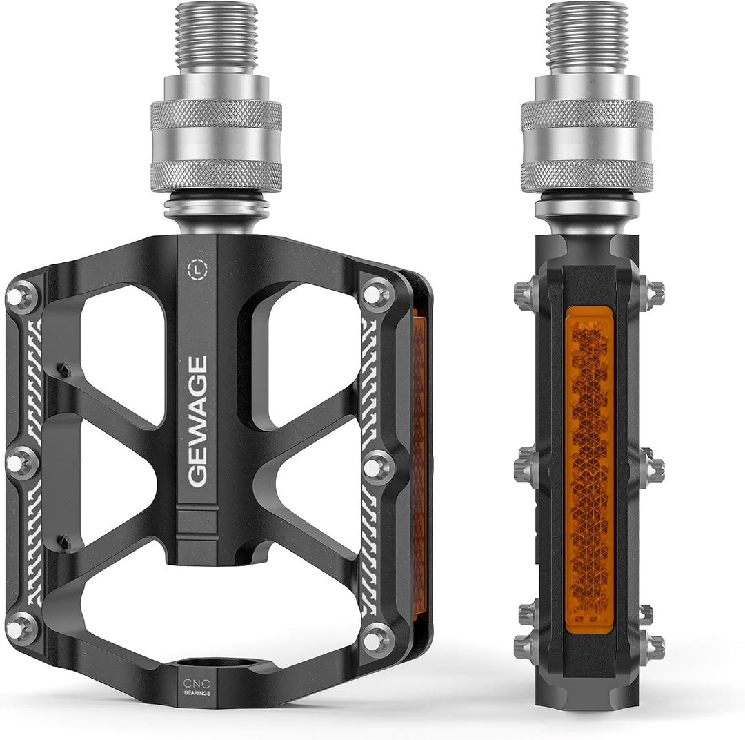 Bike Bicycle Pedals - 9/16 Quick Release Pedals Aluminum Flat Pedals - 3 Bearings Bicycle Pedals with Reflectors for Mountain Road BMX MTB Folding Bike