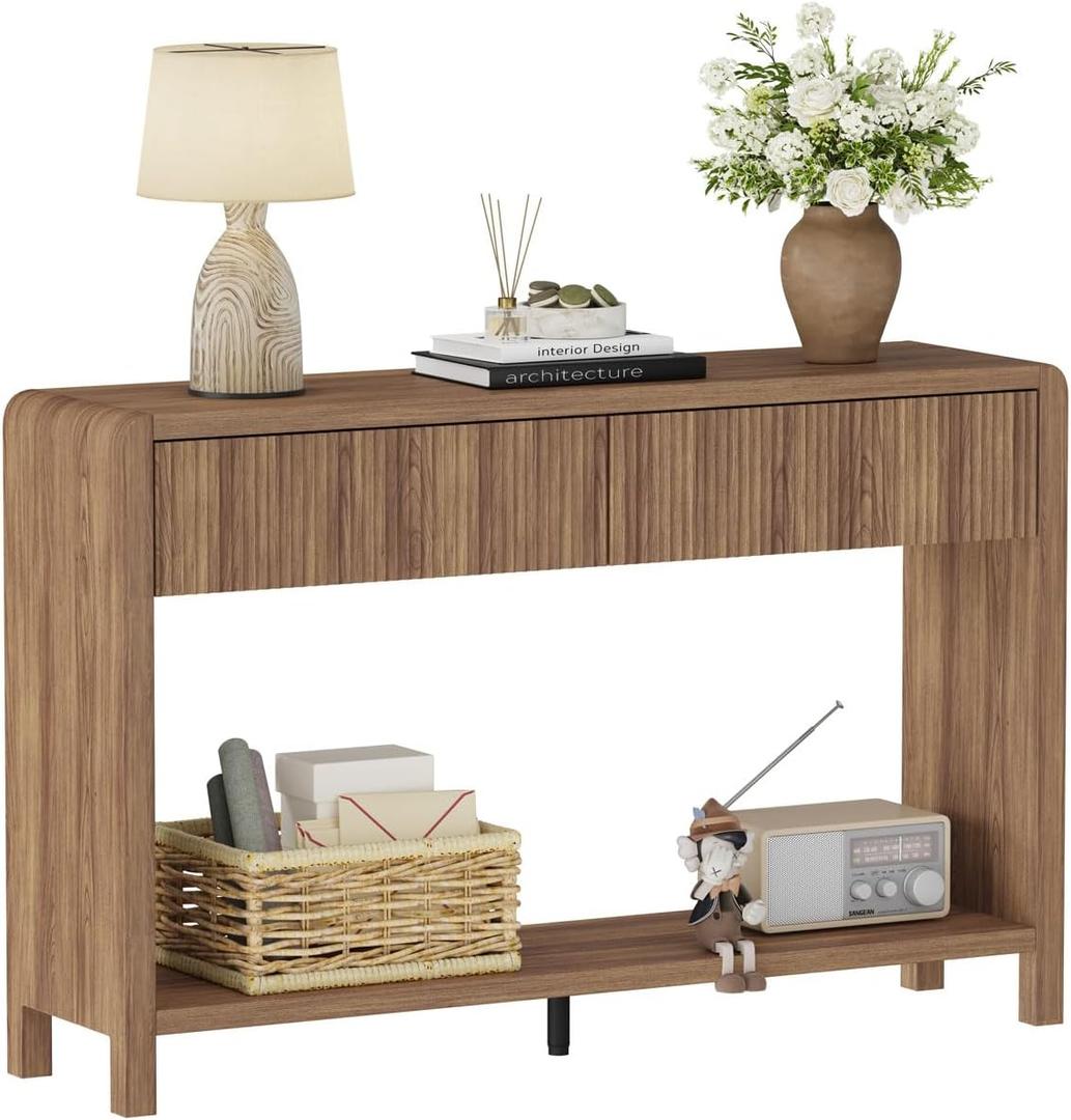 FATORRI Console Sofa Table for Entryway, Wood Foyer Tables for Living Room, Farmhouse Couch Table behinde Sofa with 2 Drawers for Hallway Storage (47.2 inch, Walnut)