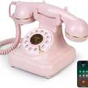 Sangyn Bluetooth Retro Desk Phone with Handset & Speakerphone, Classic Bluetooth Landline Telephone, Bluetooth Home Phone with USB Rechargeable Power, Hands-Free Calling & Music Playback, Pink