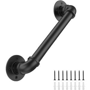 2FT Industrial Stair Railing Wall Mount Staircase Handrail 1.3 Pipe Hand Rail for Steps Grab Bar Foot Rail Vintage Pipe Railing Black Deck Handrail for Outdoor Indoor Stairs Porch