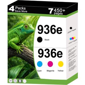 936e Ink Cartridges Compatible Replacement for HP 936 XL 936XL Combo Fit for OfficeJet 9122e Pro 9120 9120e 9125 9110b 9120b 9130b Wide Format 9730e 9730 Printer with V26.2.1 Chips ( CYMK, 4 Packs )
