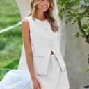 Cicy Bell Womens Summer 2 Piece Outfits Crew Neck Sleeveless Fitted Blazer Vest Matching Sets Work Mini Skirt Suit Sets