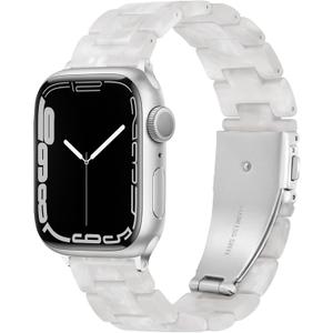 Lightweight Resin Band For Apple Watch Series 11 10 9 8 7 6 5 4 3 2 1 SE 3 2 Ultra 3 2, Fashion Adjustable Replacement Strap for iWatch Bands 38mm 40mm 41mm 42mm 44mm 45mm 46mm 49mm for Women Men (Pearl White for Silver)