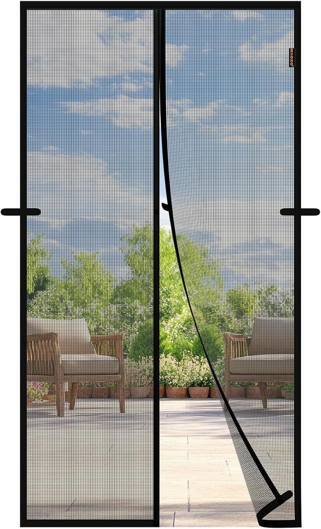 Magnetic Screen Door, Fits 34'' x 82'' Door(Mesh Size 36'' x 83''), Scratch-Proof Polyester, Keep Annoying Creatures Out, Pet Friendly, with Unique Keep Open Straps if Don't Need Close, Black