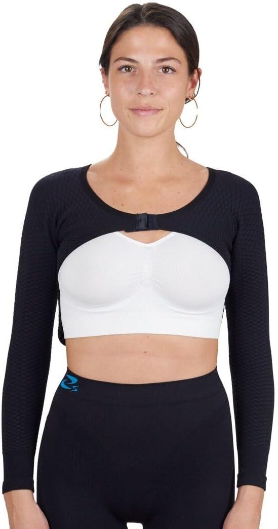 High compression mini top, massaging arms sleeves for Lipedema, Lymphedema diseases (S/M, Black)