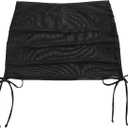 Women's Mesh Sheer Drawstring Solid Summer Bikini Cover Up Skirt (Black, Medium)