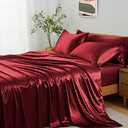 Entisn 3Pcs Silky Satin Sheets Set, Full Size Satin Bed Sheets Set, Burgundy Luxury Bedding Sets, Breathable & Ultra Soft Sheets Set Includes 1 Fitted Sheet, 1 Flat Sheet, 3 Pillowcases Burgundy