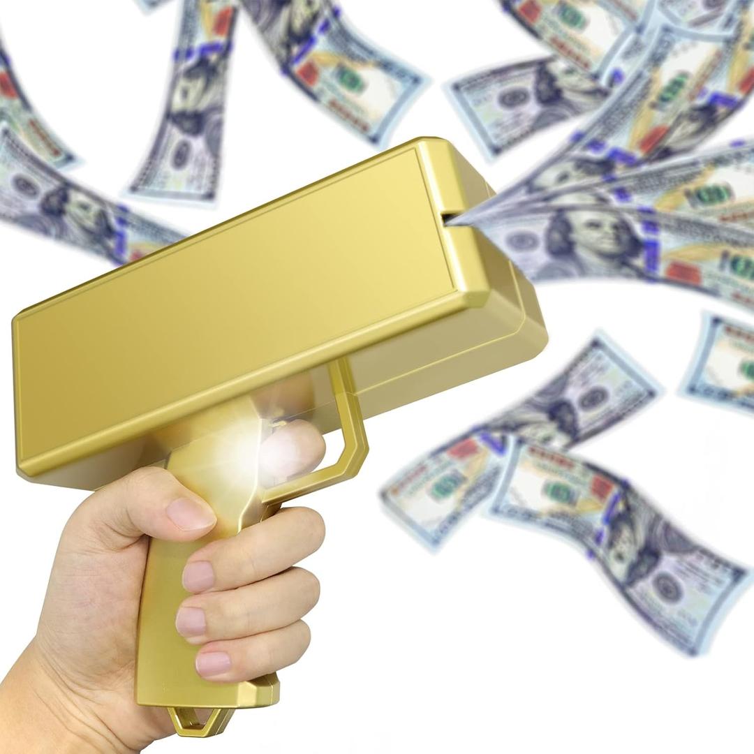 Super Money Guns Paper Playing Spary Gun Make it Rain Toy Gun, Handheld Cash Fake Bill Dispenser Shooter Toy(Metallic Gold)