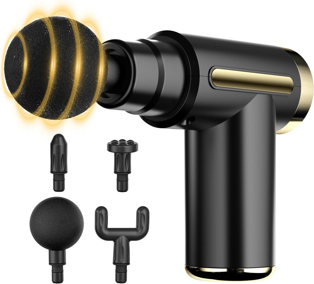 cotsoco Mini Handheld Massage Gun, Deep Tissue with 6 Speeds, Cordless Muscle Massager with 4 Heads,Type-C Charging, Travel Size, Best Gifts