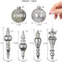 Mercury Glass Christmas Ornaments Silver Hanging Balls with Different Shapes for Xmas Tree Decor,Vintage Finials Luxury Christmas Decoration Hanging Bauble for Neutral Holiday Winter Wedding-Set Of 10