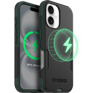 OtterBox iPhone 16 (Only) Commuter Series Case Built-in MagSafe Thin, Dual-Layer, Pocket-Friendly, Port Cover Forest Night (Black/Green)