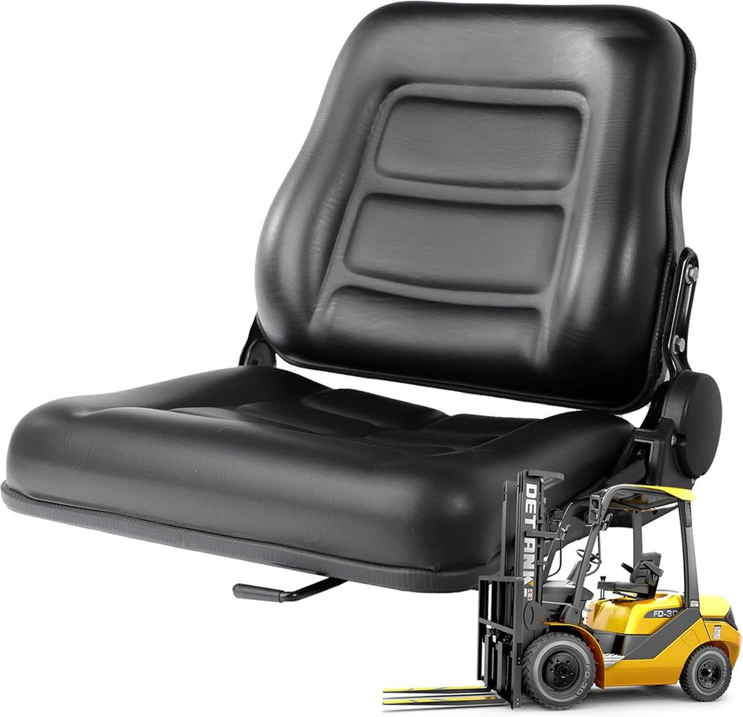 Universal Forklift Seat with Adjustable Backrest - Durable Leather Comfortable Replacement Forklift Seat, High-Resilience Foam, Fits Forklift, Dozers, Excavators, Tractors and More